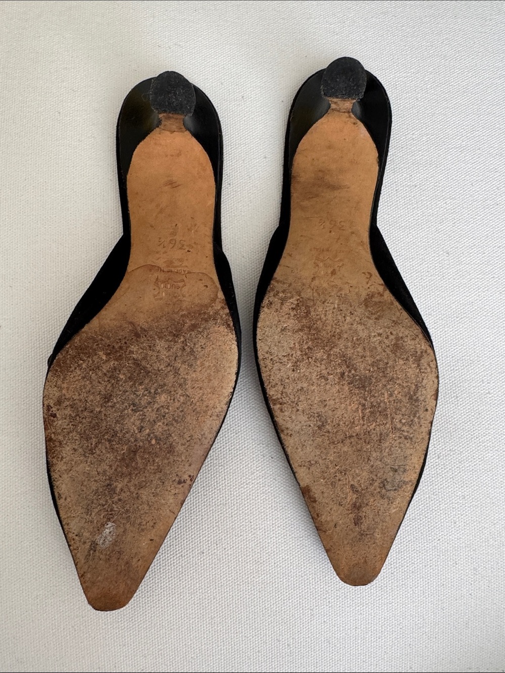 Manolo Blahnik Black Suede Lace Up Pointed Toe Kitten Heel Mules Y2K - Picture 4 of 9